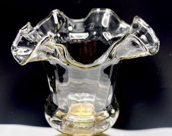 Vintage Peg Votive Clear Glass Tealight Candle Holder with Scalloped Rims 4” Tall