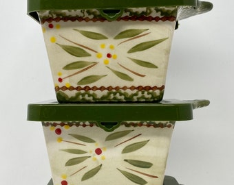 Temp-tations By Tara Old World Green Ramekins 10 oz Square Baking Dishes with Lids Bakeware and Storage Pieces