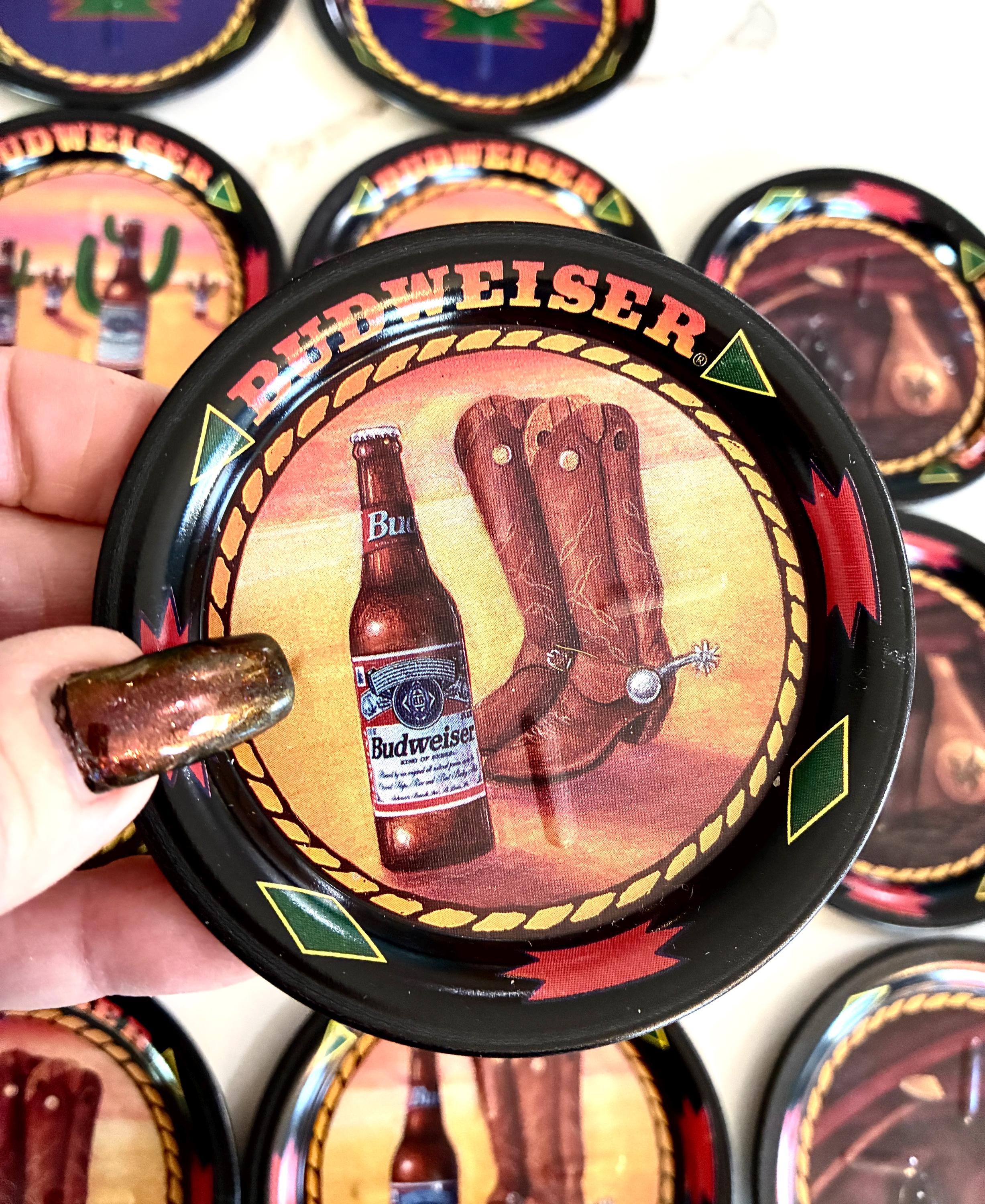 1997 Budweiser Beer Anheuser Busch Western Series Metal Coasters 3.5" Lot  of 18
