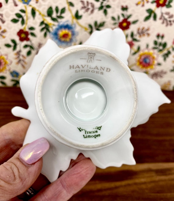 Antique Haviland France Limoges Footed Porcelain White Maple Leaf