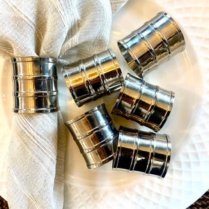 Vintage Silver Plated Napkin Rings Barrel Shaped Napkin Holders Set of 6 Silver Tablescape