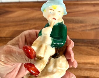 Vintage 1940s Boy Playing the Flute Porcelain Figurine Occupied Japan