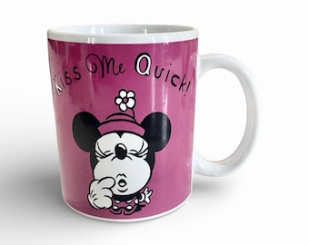 Vintage Disney Minnie Mouse Mug, "Kiss Me Quick" Hot Pink Coffee Cup