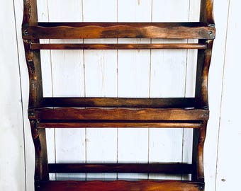 Porta spezie vintage in legno: scaffale da farmacia a 3 ripiani con 2 cassetti (montaggio a parete/da appoggio)