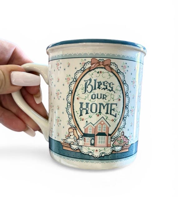 Vintage bless Our Home 8oz Coffee Mug by Fabrizio for Enesco 1989 - Etsy