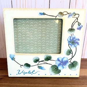 Ivory Wooden Picture Frame 3.5” x 5” Photo Opening with Painted Blue Violets Tabletop Picture Frame