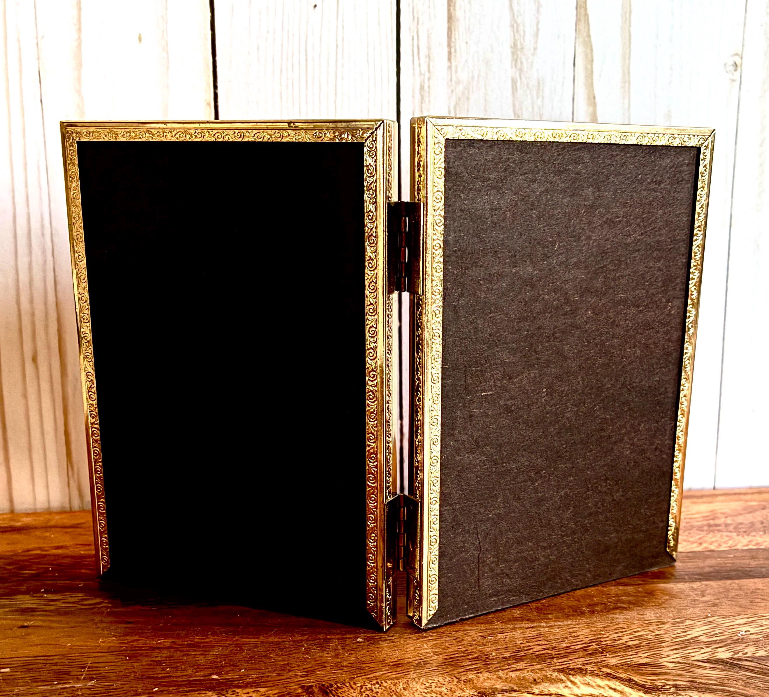 Vintage Gold Tone Metal Bi-fold Picture Frame: 3.5x5 Double Photo Frame ...