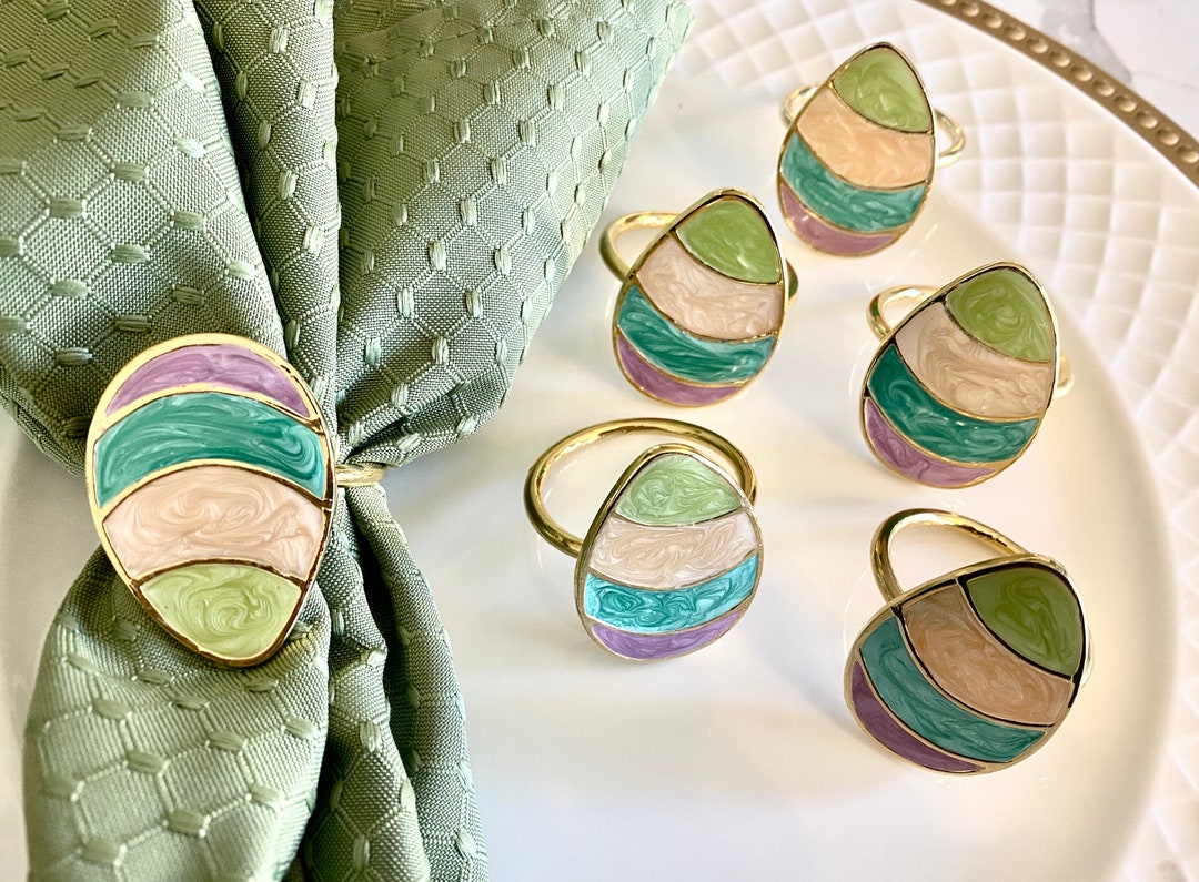 Easter Egg Napkin Rings in Gold Metal and Enamel in Pastels Set of 6. Etsy