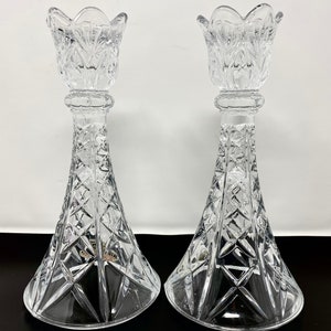 Crystal Candlestick Holders Vintage Lead Crystal Candle Sticks by DePlomb DePlomo Set of 2 Crystal Gifts