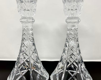 Crystal Candlestick Holders Vintage Lead Crystal Candle Sticks by DePlomb DePlomo Set of 2 Crystal Gifts