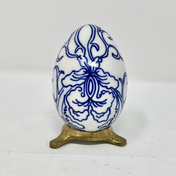 Blue and White Porcelain Egg Vintage Blue and White Transfareware Filler Spheres Knickknacks Blue White Decor