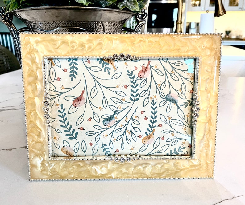 Silver Metal 5 X 7 Photo Frame Yellow Enamel & Diamond Rhinestone