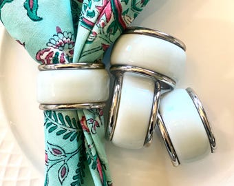 ヴィンテージ シルバーメッキ 磁器 ナプキンリング - 4個セット 新品