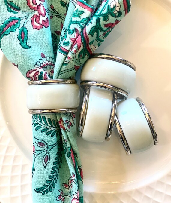 ヴィンテージ シルバーメッキ 磁器 ナプキンリング - 4個セット - Etsy