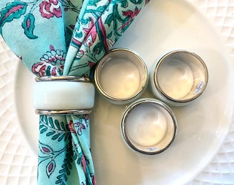 ヴィンテージ シルバーメッキ 磁器 ナプキンリング - 4個セット - Etsy