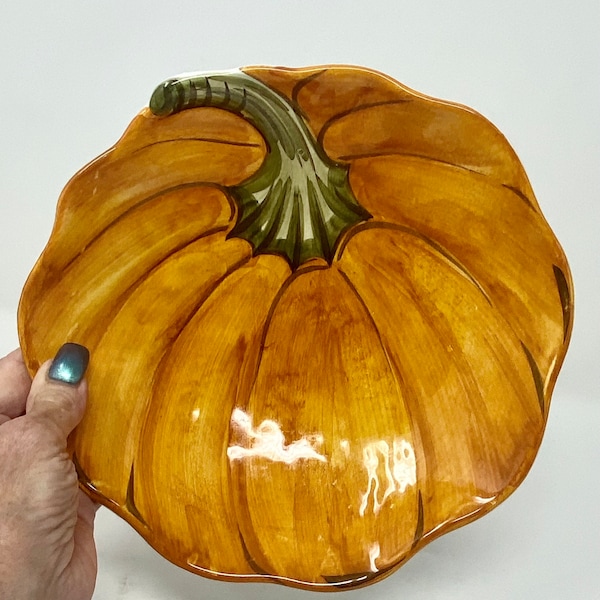 Williams Sonoma Hand Painted in Italy Fall Harvest Autumn Thanksgiving Decorative Pumpkin Bowl