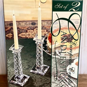 Vintage European 24% Lead Crystal Candlesticks 10” Candle Holders for Taper Candles Set of 2 NIB