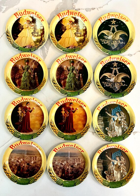 Vintage Budweiser Beer Anheuser Busch Assorted Metal Coasters 3.5