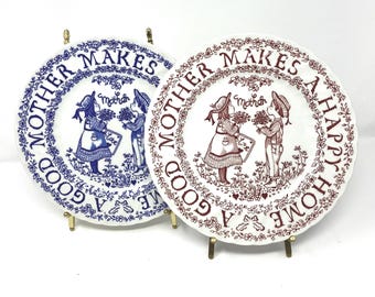 Staffordshire England Norma Sherman Tribute To Mother All Year Long 9” Plate 1975 Royal Crownford Red and White & Blue and White