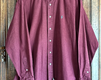 Polo von Ralph Lauren Burgund Classic Fit 100% Baumwolle Button Down Casual Herren Hemd Größe L