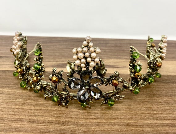 Vintage Retro Green Bronze Pearl Beaded Bridal We… - image 5