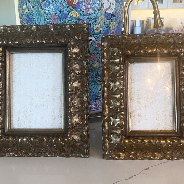 Ornate Rococo Style Gold Ceramic Photo Frame with Scrolled Antique Gilt Heavy Wall or Tabletop Picture Frame 2 Sizes Available