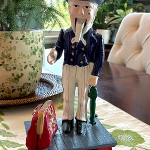 Vintage Cast Iron Mechanical Uncle Sam Coin Bank Press Button Reproduction