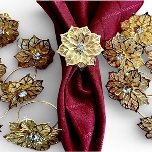 Gold Poinsettia Napkin Rings: (Set of 6 or 12)