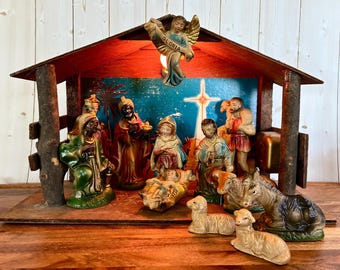 Vintage Musical Nativity Set: 15-Piece Japanese Crèche, Sears 1960s-70s, Plays Silent Night