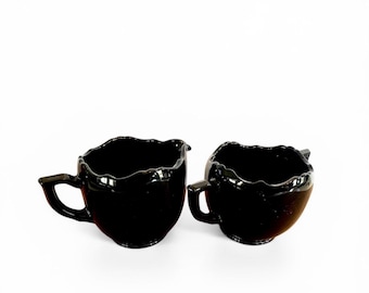 Juego de crema y azúcar de cristal negro amatista vintage de L.E. Smith