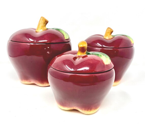 ACK Trading Los Angeles の魅力的な赤いリンゴのキャニスター3 つの 