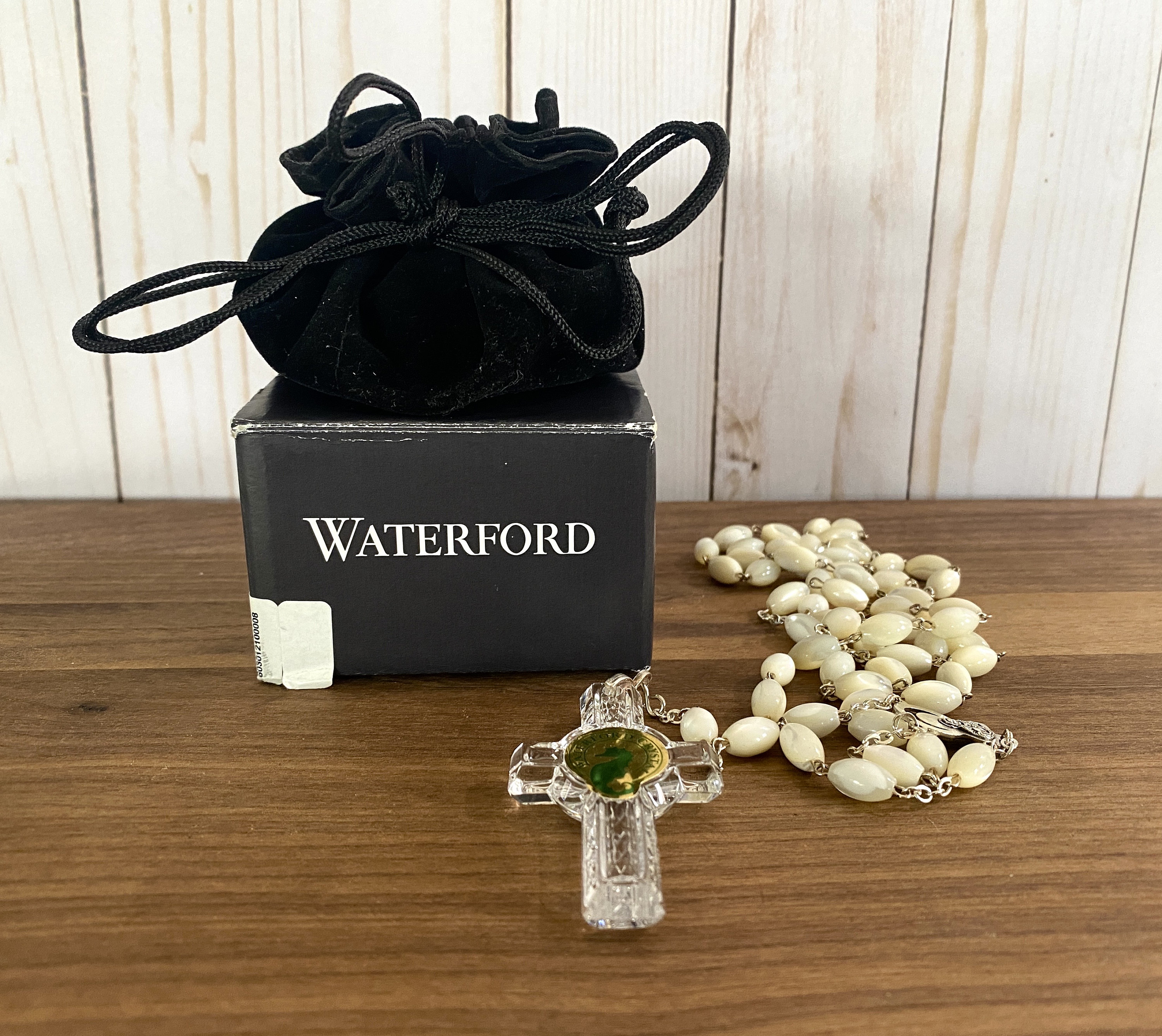 Waterford Rosary Crystal Cross Ivory Mother of Pearl Beads
