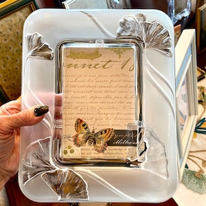 Vintage Cut Crystal 4” x 6” Picture Frame by Mikasa “Feelings” Frosted Floral Glass Photo Frame Anniversary Wedding Gift