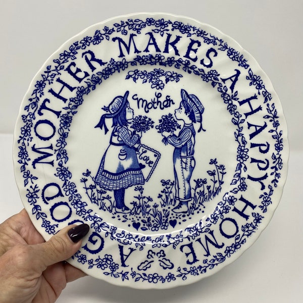 Staffordshire England Norma Sherman Tribute To Mother All Year Long Plates 1975 Royal Crownford Blue and White, Red and White Choices