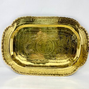 Solid Brass Large Serving Tray Gold Decor Brass Decor 20 in