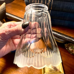 Vintage Clear Glass Tulip Hurricane Lampshade with a Frosted Scalloped Rim Glass 5” Tall