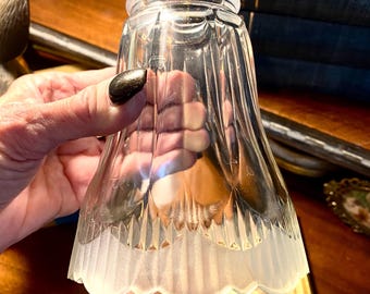 Vintage Clear Glass Tulip Hurricane Lampshade with a Frosted Scalloped Rim Glass 5” Tall
