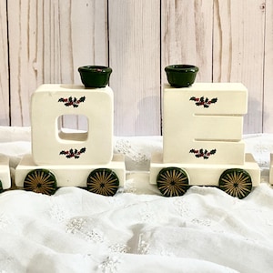 Vintage NOEL Keramik Zug Holly Beeren Weihnachten Kerzenhalter Tischdekoration Urlaub Dekor