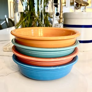 Set of 4 Fiestaware Bread Salad Plates Soup Cereal Bowls 7" Multicolor Tangerine Aqua Blue Teal and Orange