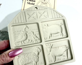 Molde para galletas de arcilla de Pampered Chef: Amigos de la granja de 1994 (nuevo en caja)
