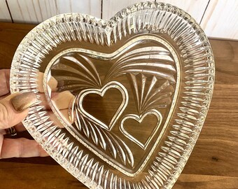 Piatto da portata in cristallo al piombo sfaccettato a forma di cuore / Portaoggetti / Regalo &quot;Ti amo&quot;