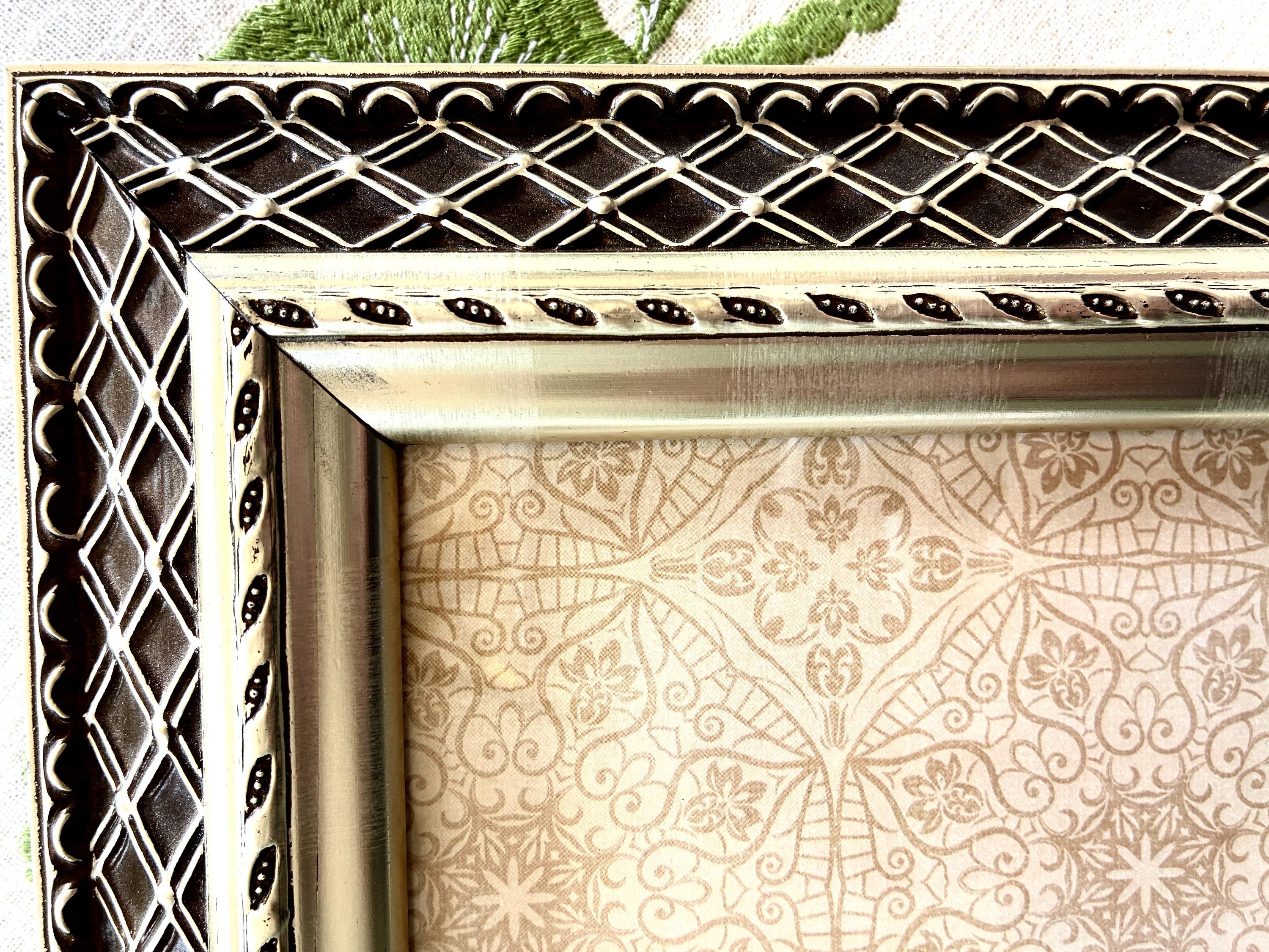 ヴィンテージ装飾ゴールドフォトフレーム：格子模様、5x7インチ木製