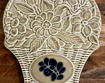Vintage Pfaltzgraff Folk Art Flower Basket Trivet or Wall Hanging