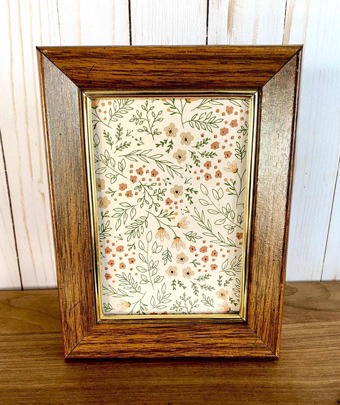 Vintage 70s Wooden Photo Frame With Brass Trim - 5x7 Gallery Wall - Etsy