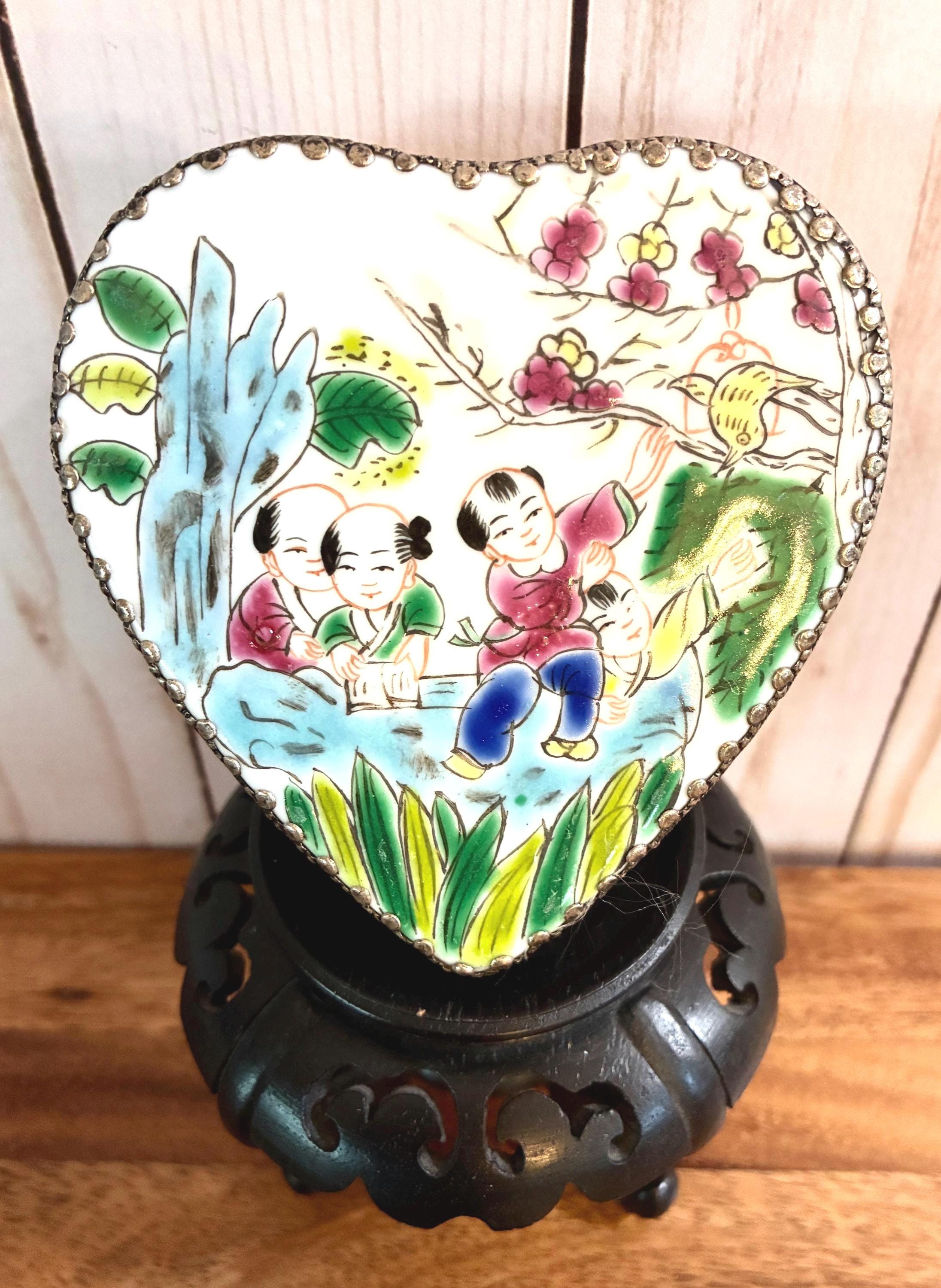 ヴィンテージ磁器製ハート型小物入れ アジアの風景 - Etsy 日本