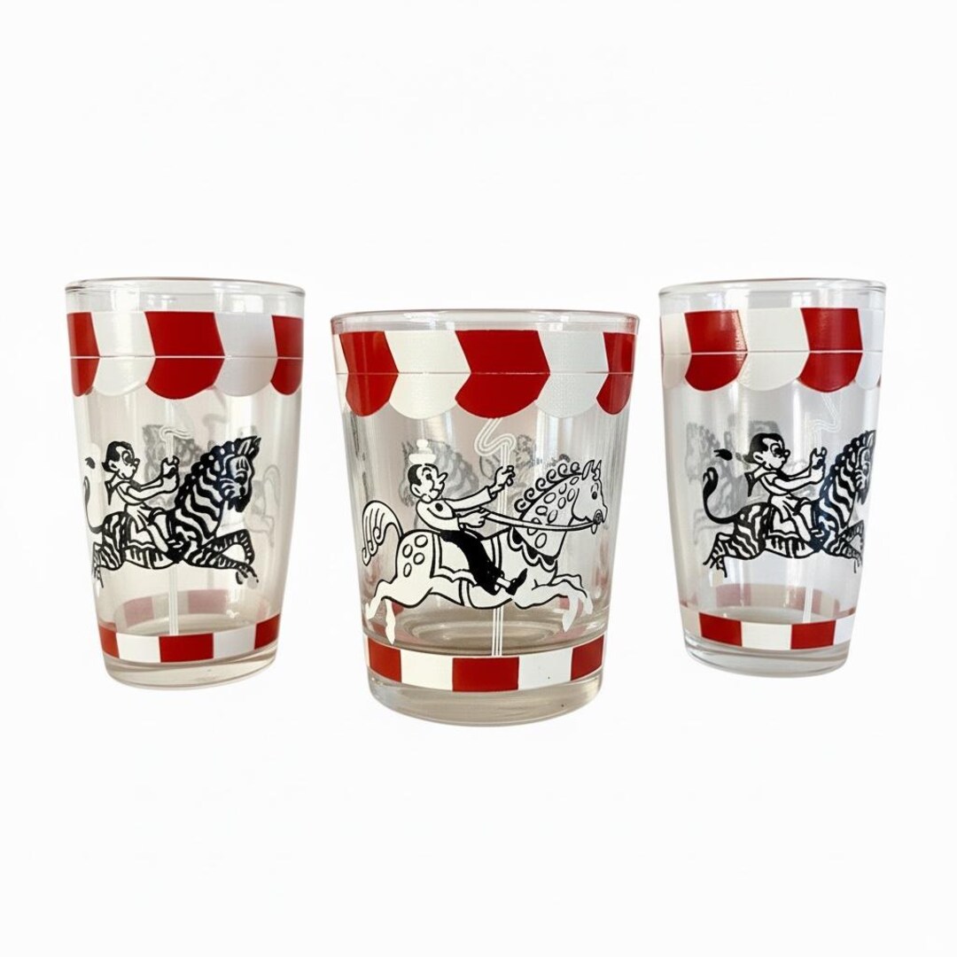 最終価格！美品 グラス６個セット USA ヘーゼルアトラス ピンクドット ヴィンテージ ヘーゼル アトラス カルーセル グラス MCM レッド