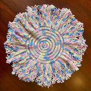 Vintage Hand Crocheted Round Multicolored Colored 10” Lace Doily Modern Farmhouse Decor