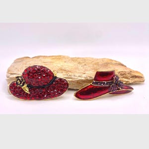 Vintage Red Hat Society with Sparkling Rhinestones Red Brooches / Pins