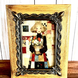 Marco de fotos de madera vintage (3,5 x 5) con detalles metálicos enrollados