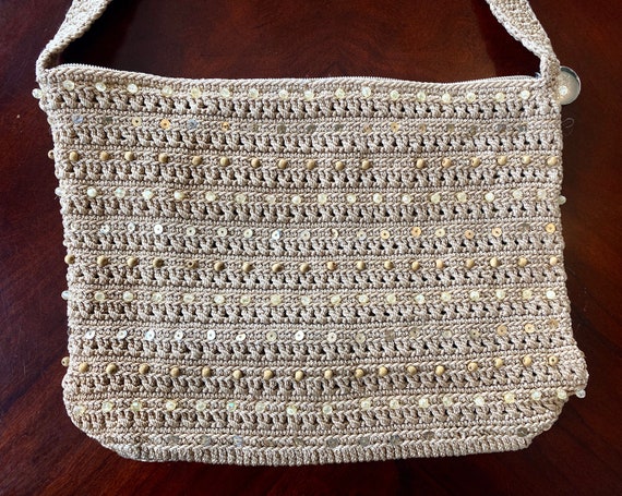 Vintage Original the SAK Tan Crochet Beaded Shoulder Bag Zipper Closure Inside Pockets Etsy Canada